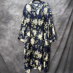 Eve Stillman Satin Zip Lounger Patio House Dress Robe Size 1X Navy Blue Floral